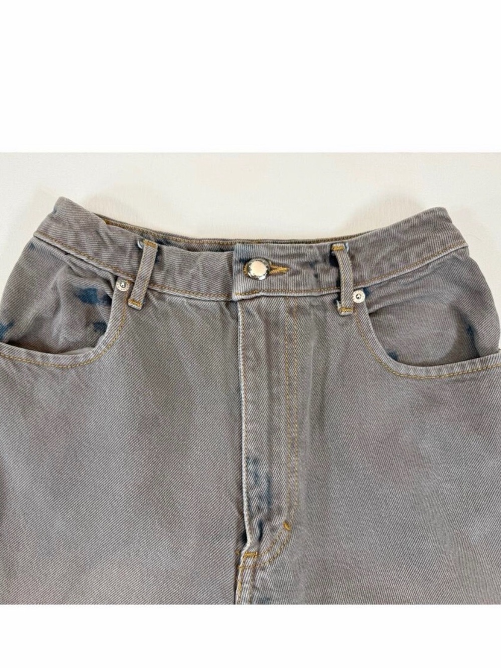 Eckhaus Latta Gray Wash Jeans Raw Hem Straight Leg Womens 26 Statement Pockets